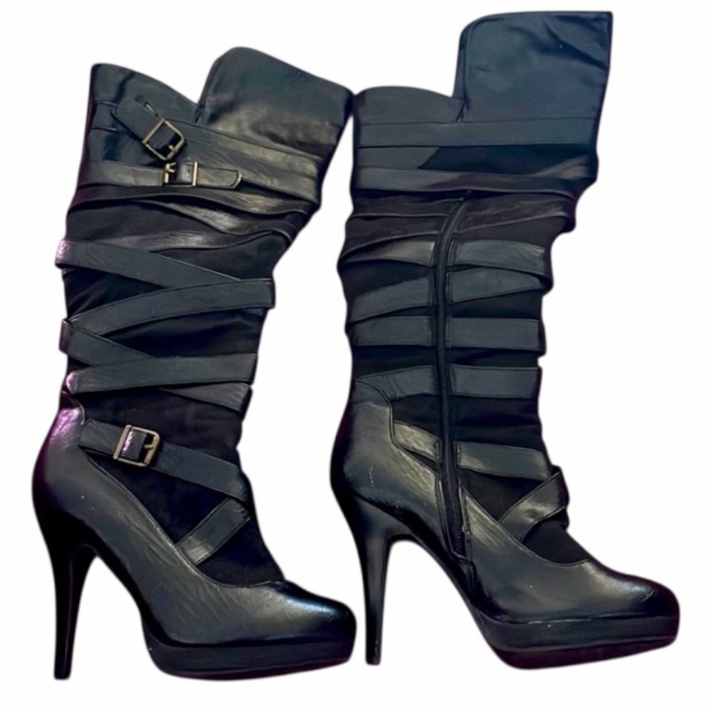 🖤 Fierce Strappy Platform Heeled Boots – Size 7.5 🖤